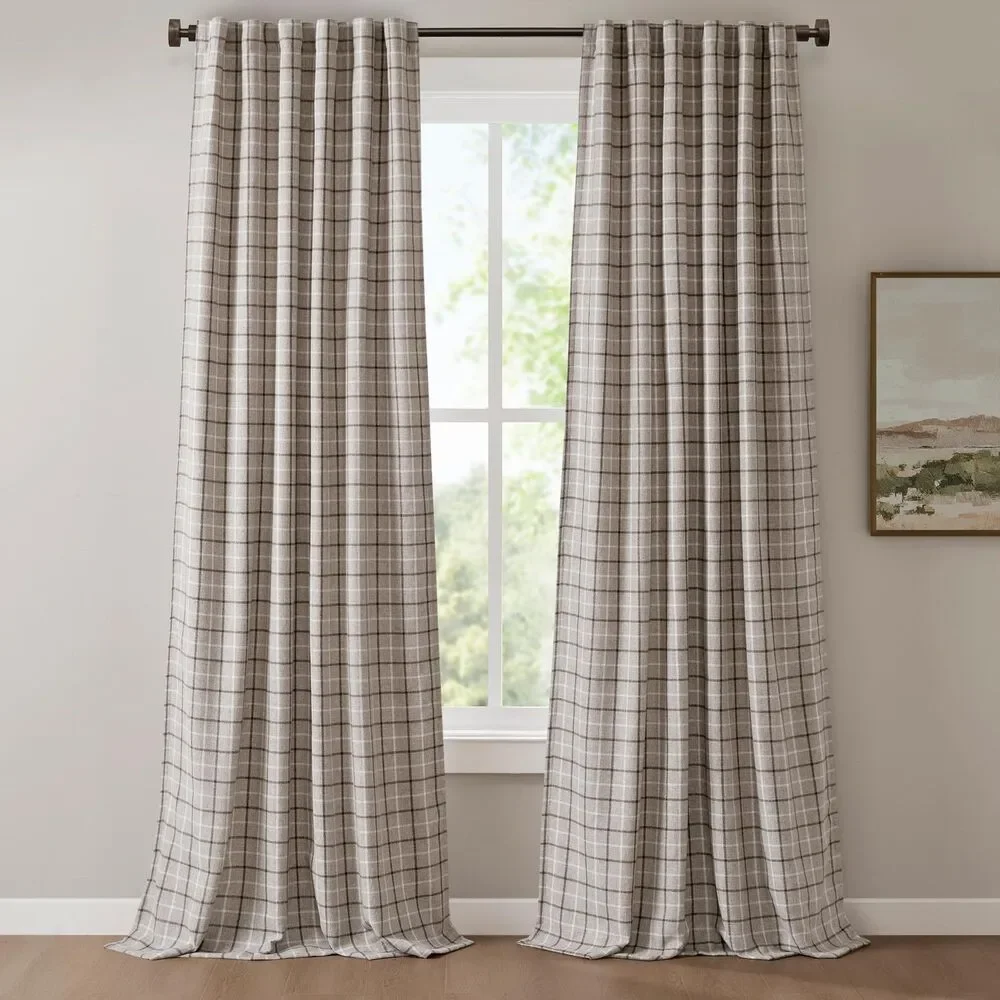 Brand New Madison Park Anaheim Plaid Curtain – Brown, 50